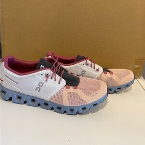 On Running Sneakers in Pink, White, and Gray